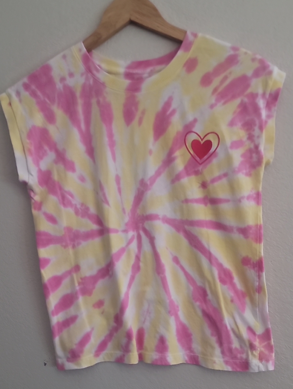 Cat & Jack Pink and Yellow Tie-Dye Heart Short Sleeve Tee
